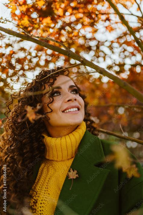 Bright Beautiful Brunette With Curly Curly Hair And Smooth White Teeth Opened In Her Charming