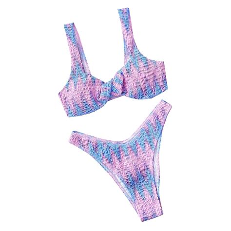 Arnsht Women S Triangle Bikini Set String Swimsuit Print Tie Smocked Ruched Two Piece Summer