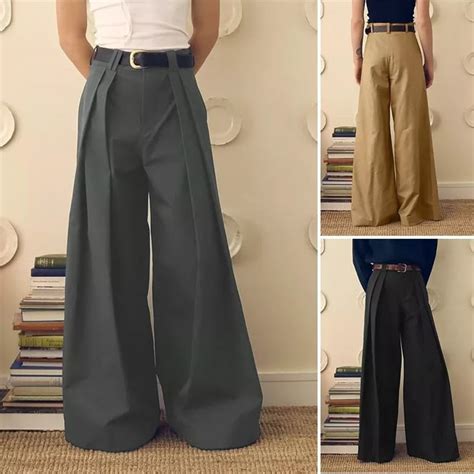 Mens High Waist Zipper Formal Work Bottoms Loose Trousers Wide Leg Long