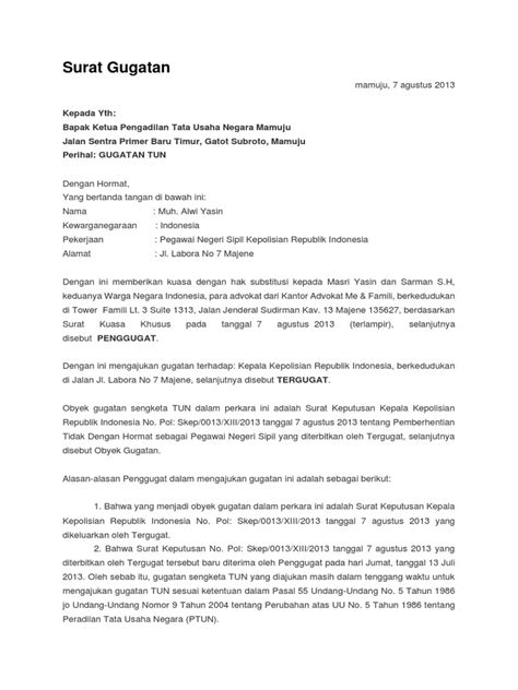 Contoh Surat Gugatan Ptun Pdf