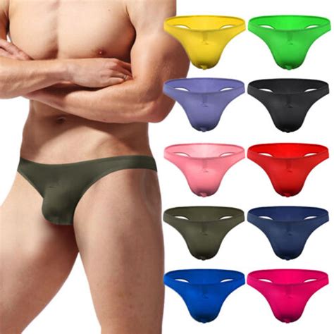 Us Hommes Glace Soie Froncé String Extensible Taille Basse String Bikini eBay