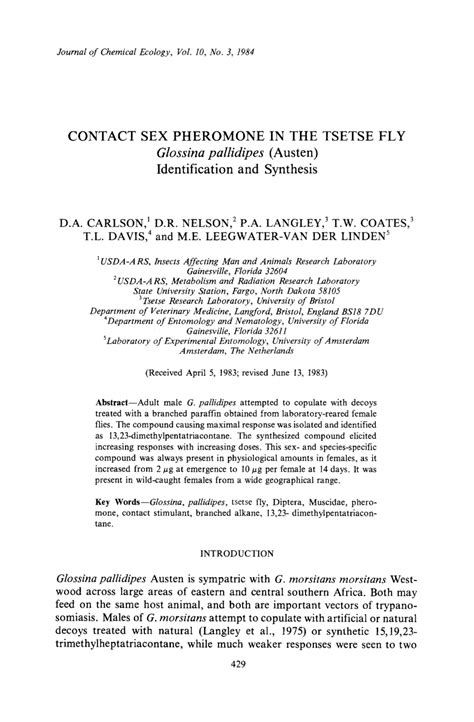 Pdf Contact Sex Pheromone In The Tsetse Flyglossina Pallidipes