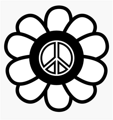 Peace Sign Black And White Kid Clipart - Cute Easy Flowers Coloring Pages, HD Png Download - kindpng