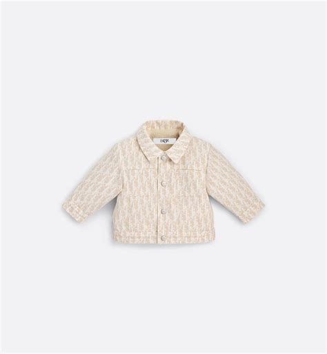 Baby Jacket Beige Basket Weave Cotton With Ivory Dior Oblique Motif Dior