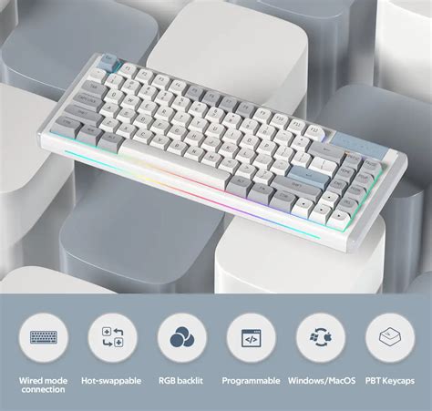 Dustsilver K84 Grey Rgb Mechanical Gaming Keyboard Kit 75 Keys Wired Rgb Backlight Hot Swappable