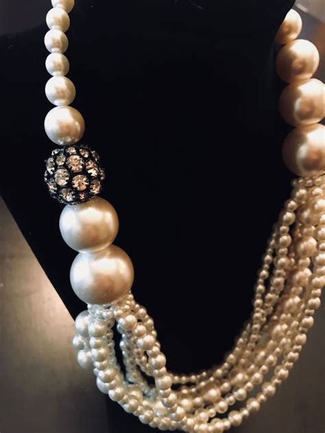 Handmade Faux Pearl Necklace Classic Piece Pearls Crystal Etsy