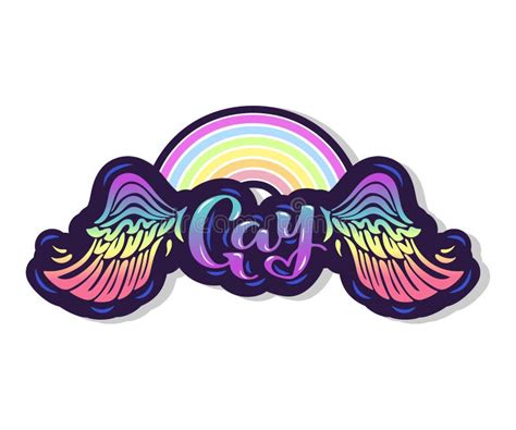 Texto Gay Con Las Alas Y El Arco Iris Stock de ilustración Ilustración de etiqueta icono