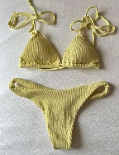 Kulani Kinis Padded Bralette Bikini Top Minimal Cheeky Bikini Bottom In Lemondrop Yellow