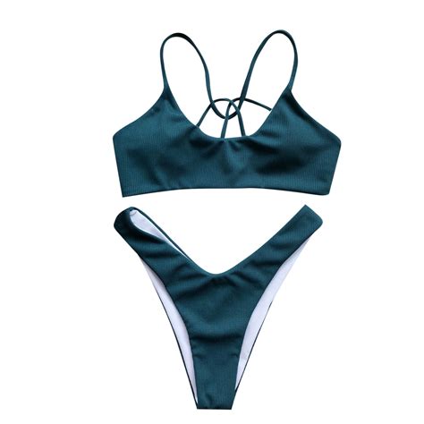 Ersazi Bikinis For Women Split Bikini Two Piece Solid Color Back Beach Padded Bra Swimsuit In