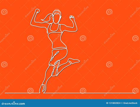 Continuous Line Drawing Of Happy Running Athlete Woman Stock Vector