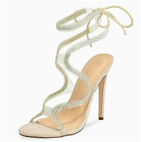 Chase Chloe Shoes Chasechole Nude Clear Bling Tie Up Open Toe Womens Stiletto Heels Poshmark