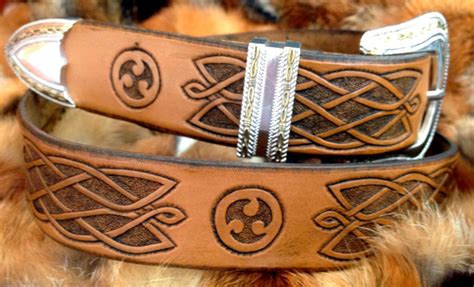 Hand Tooled Leather Belt With Celtic Ornament Hand Carved Etsy