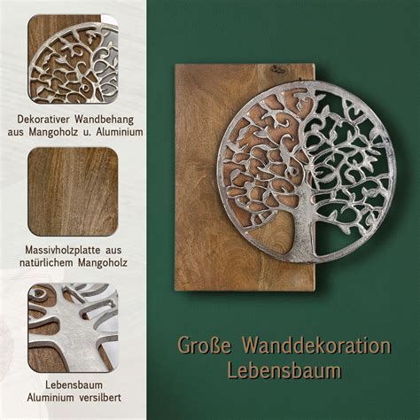 Wanddekoration Lebensbaum 45x45cm Aufhänger Metall Holz Casamia Wohnen