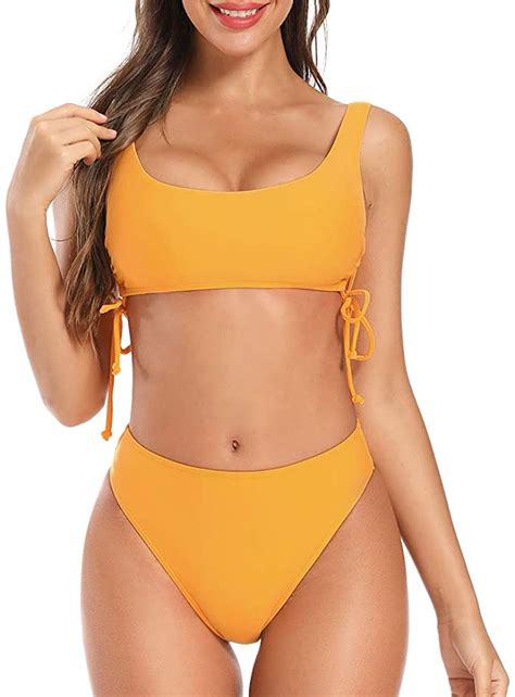 Women S High Waisted Bikini Sets Scoop Neck High Cut Two Pieces Wf Shopping