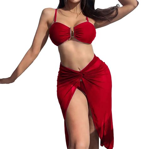 Sngxgn Bikini Set For Women Knotted High Waisted Swimsuit Two Piece Bathing Suit Red M