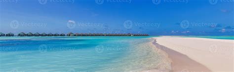 Beautiful panoramic landscape of over water villas, Maldives island