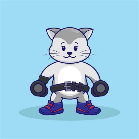 Lindo Gato Gimnasio Sosteniendo Barra Vector Premium