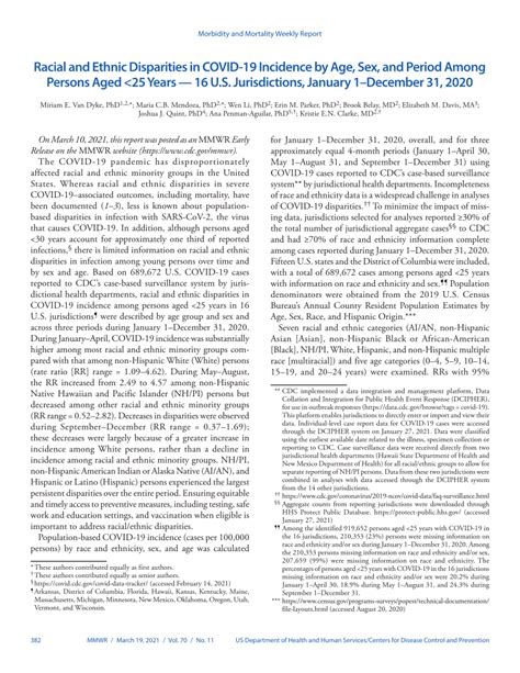 PDF Racial And Ethnic Disparities In COVID Incidence By Age Sex And Period Among Persons Aged