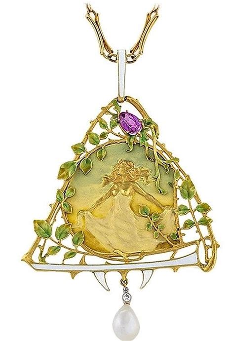 Lucien Gautrait French Art Nouveau Pearl Sapphire Diamond Pendant Mm