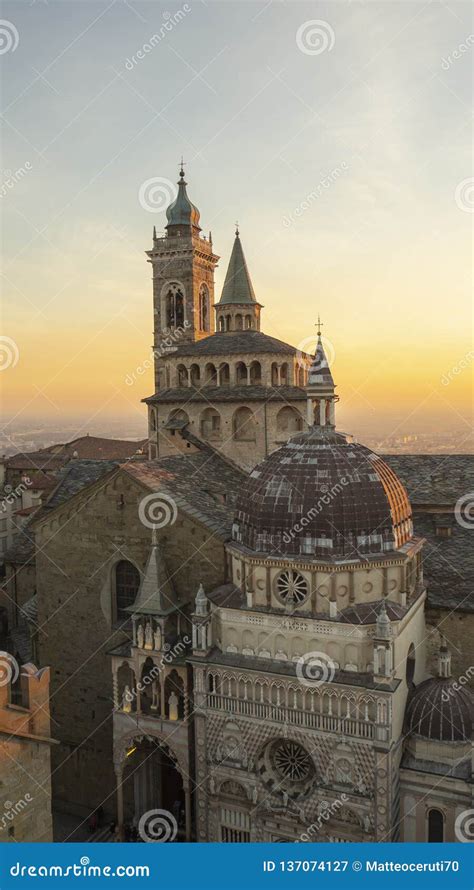 Bergamo Italy The Old Town Aerial View Of The Basilica Of Santa