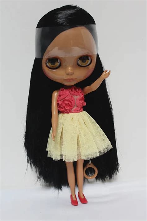 Blygirl Blyth Doll Black Straight Hair Oblique Liu Hai Ordinary Naked Doll Body Joints Black