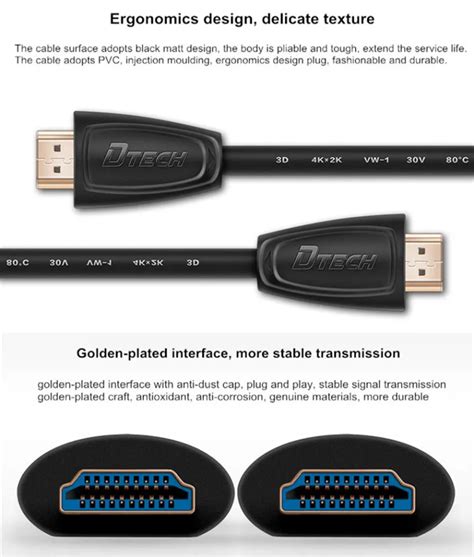 4k Hdmi Cable Dtech High Performance Ethernet Micro1080p 60hz 120hz Hd