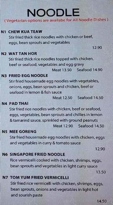 Carta Del Restaurante Khmer Satay Noodle House Wellington