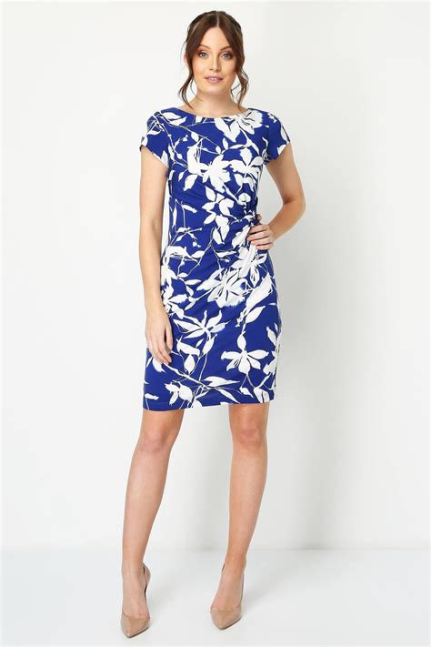 Floral Twist Waist Dress In Royal Blue Roman Originals Uk