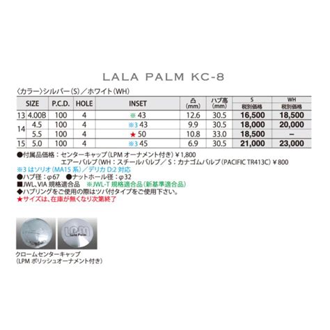 ホットスタッフララパーム KC インチ x J INSET シルバー 本 LaLa Palm KC 新品 ホイール HOT STUFF