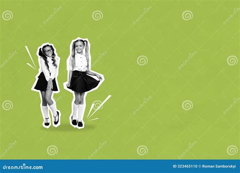Composite Photo Collage Of Happy Blonde Brunette Schoolgirls Education Concept Wear Uniform