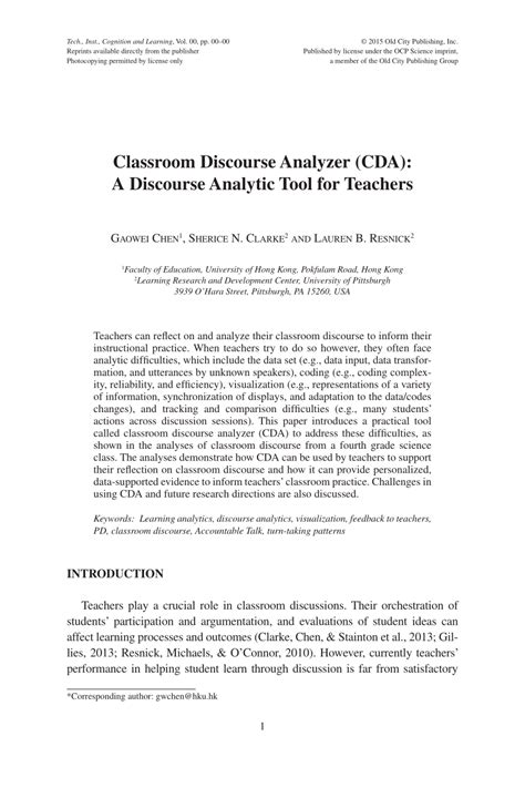 PDF Classroom Discourse Analyzer CDA A Discourse Analytic Tool For