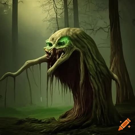 Scary Mythical Tree Giant With Black Eyes Emerging From The Ground On