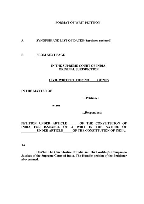 Writ Format Writ Petition Drafting FORMAT OF WRIT PETITION A