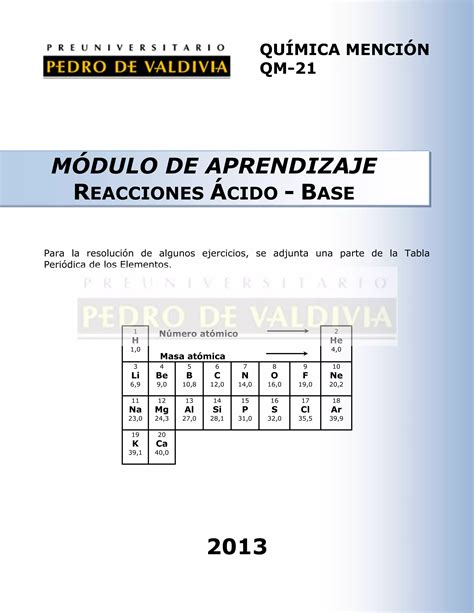 M Dulo De Aprendizaje Reacciones Cido Base Qm Pdv Pdf