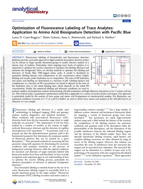 Pdf Optimization Of Fluorescence Labeling Of Trace Analytes