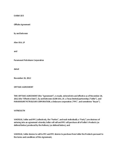 Sample Offtake Agreement Pdf Indemnity Invoice