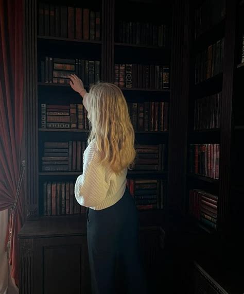 Dark Academia Library With Blonde Haired Girl