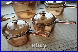 Vintage Pyrex Corning Ware Vision Amber Glass Cookware Pots Fry