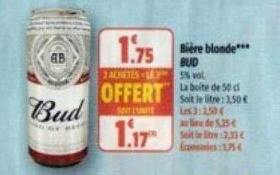 Promo Bi Re Blonde Bud Chez Coccinelle Supermarch Icatalogue Fr