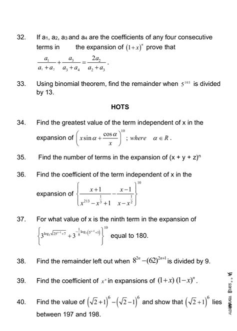 Class Maths Binomial Theorem Notes All Important Notes