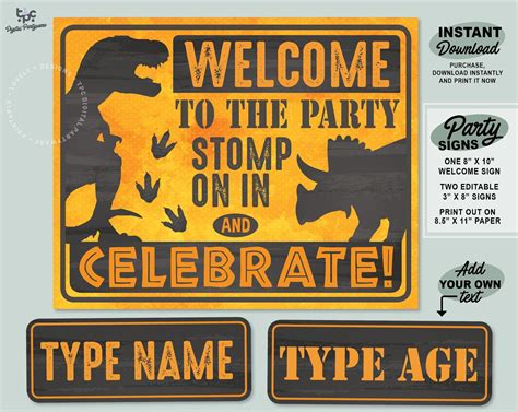 Dinosaur Birthday Party Sign Printable Dinosaur Party Sign Jurassic