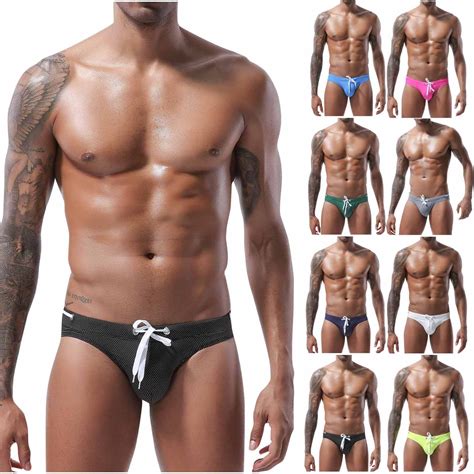 Jinhomg Bikini Swimsuit For Men Tight Fit Elastic Drawstring Waist Swimming Briefs Lightweight
