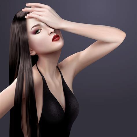 Premium Vector Sexy Brunette Long Hair Woman
