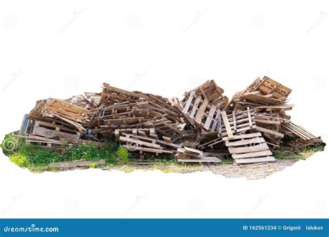 Debris Boards Broken Bricks In A Pile On A White Background Stock