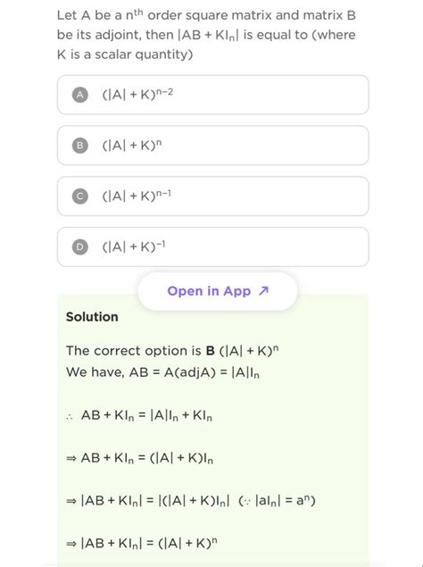 Let A Be A Nth Order Square Matrix And Matrix B Be Its Adjoint Then