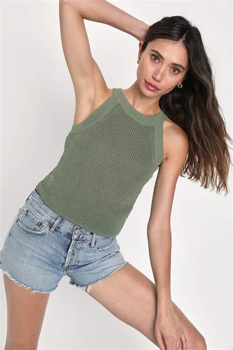 Green Knit Tank Top Sweater Tank Top Pointelle Knit Tank Top Lulus