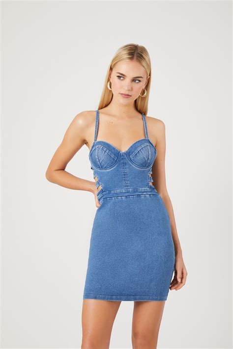 Forever 21 Caged Bustier Denim Mini Dress Light Denim Forever21usa