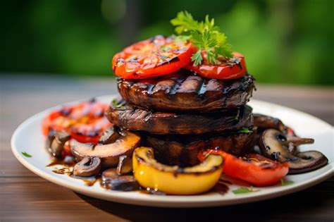 Premium Ai Image Vegan Bbq Grilled Portobello Mushrooms With Veggies