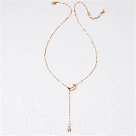 Moda Elegante Vintage Gold Moon Star Dangle Necklace Gargantilha