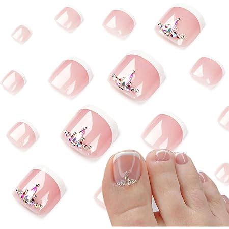 Amazon Yubx Square Toe Press On Nails Clear Nude Toenails Gold Foil Fake Nails Pcs